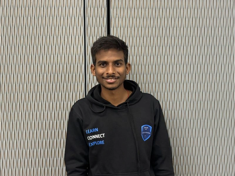 Harish Reddy Duggempudi wearing a Microsoft Learn Student Ambassador hoodie